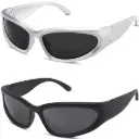 Y2K Wrap Around Sunglasses Trendy Silver Glasses Retro 90s Shades Women Futuristic