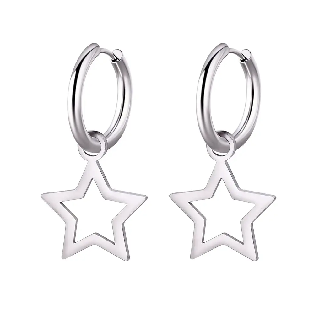 Y2K Silver Star Hoop Earrings – K-Pop Inspired Charm Jewellery for Girls, Teens & Women | Latest Trendy Aesthetic Western Fashion Accessory