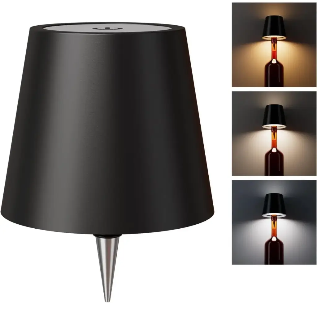 Wireless Bottle Lamp LED 3 Colour Light Battery Desk Dimming Night Light Outdoor Portable for Camping Restaurant Farm House