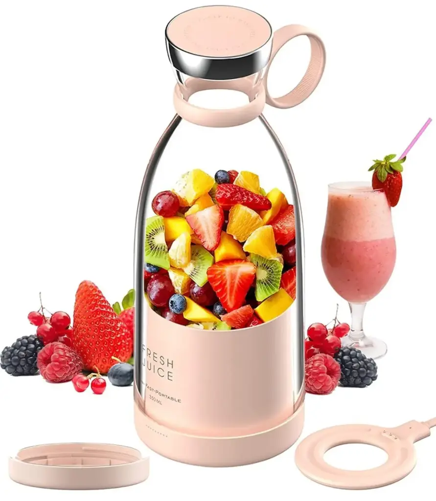 Portable Bottle Juicer, Portable juicer, Portable Mini Blender with 350ml Glass Jar, Pink, Mini juicer, Bottle juicer,Juice Maker, Fruit Juicer Machine Electric