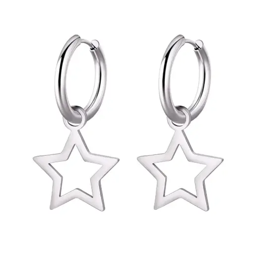 Y2K Silver Star Hoop Earrings – K-Pop Inspired Charm Jewellery for Girls, Teens & Women | Latest Trendy Aesthetic Western Fashion Accessory