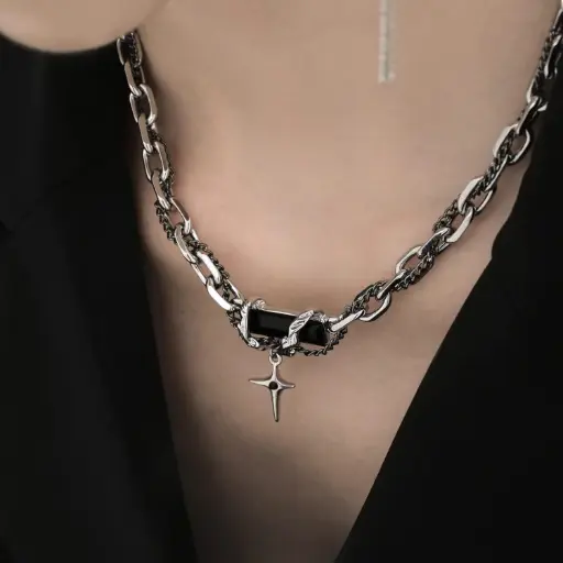 Stainless Steel Rugged Black Locket Neck Chain for Men | Stylish Pendant Necklace | Jewellery Accessories for Boys | Minimal Jewelry | Gifts for Boyfriend & Husband